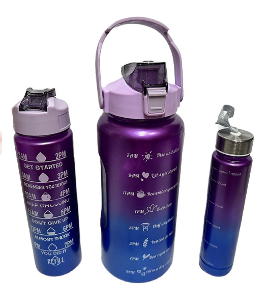     			Dynore Motivational Water Bottle Set of 3 Pcs Multicolor Plastic Sipper Water Bottle 2000 mL ( Set of 3 )