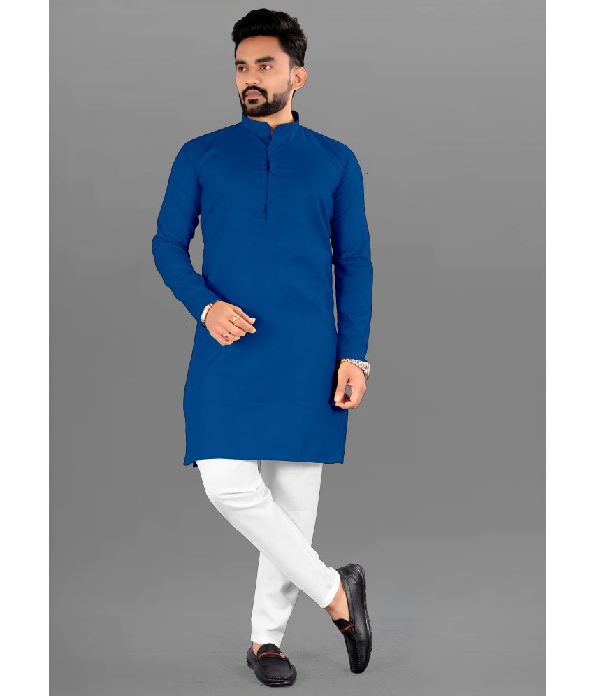     			FRELURO Blue Cotton Blend Men's Regular Kurta ( Pack of 1 )