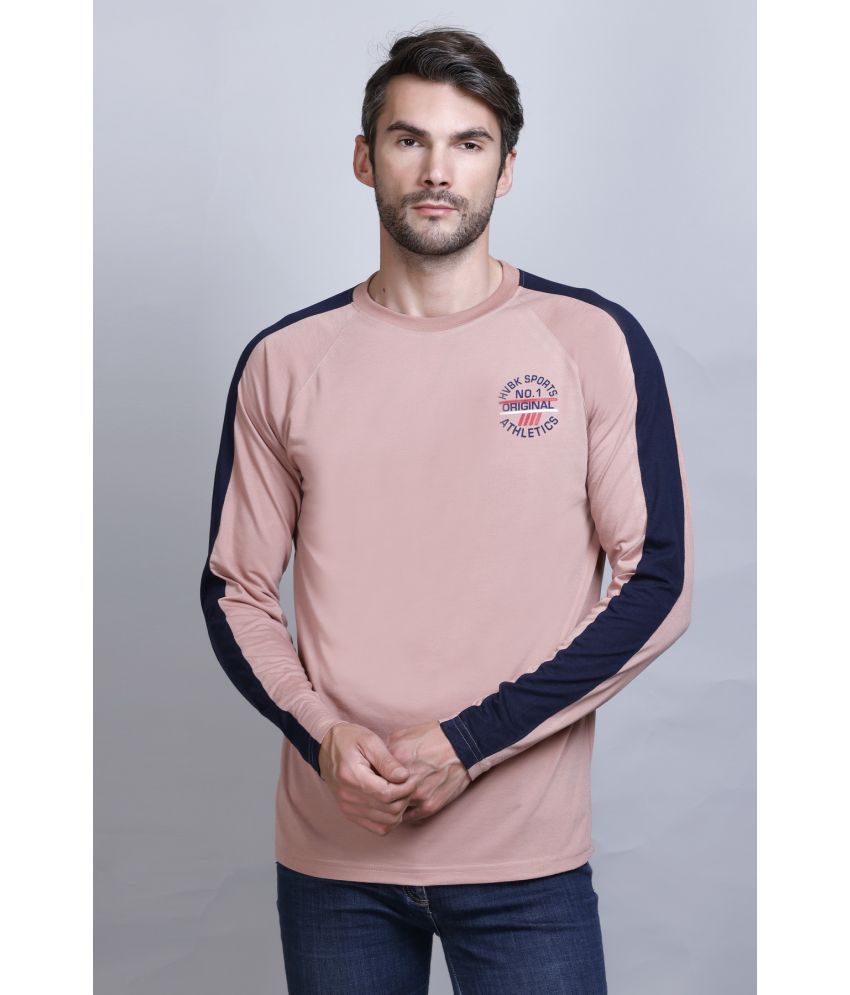     			HVBK Cotton Blend Regular Fit Colorblock Full Sleeves Men's T-Shirt - Pink ( Pack of 1 )