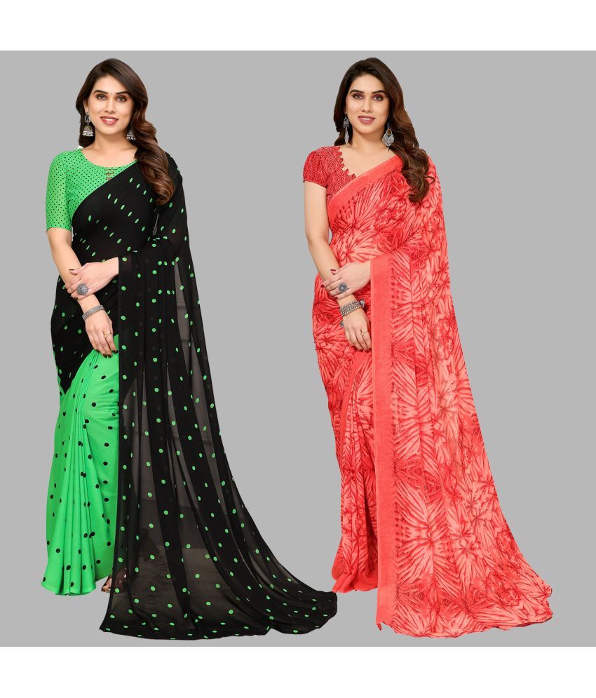     			Kashvi Sarees Georgette Printed Saree With Blouse Piece - Multicolor ( Pack of 2 )