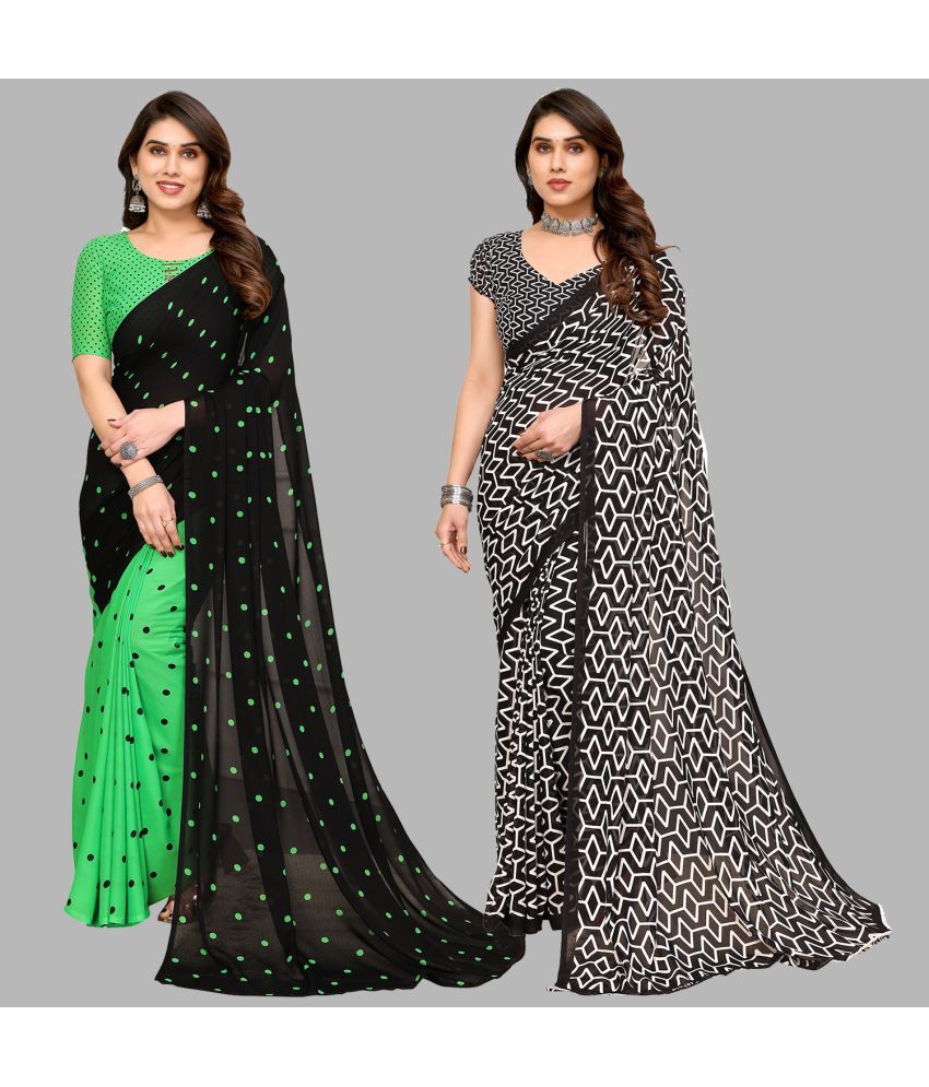     			Kashvi Sarees Georgette Printed Saree With Blouse Piece - Multicolor ( Pack of 2 )