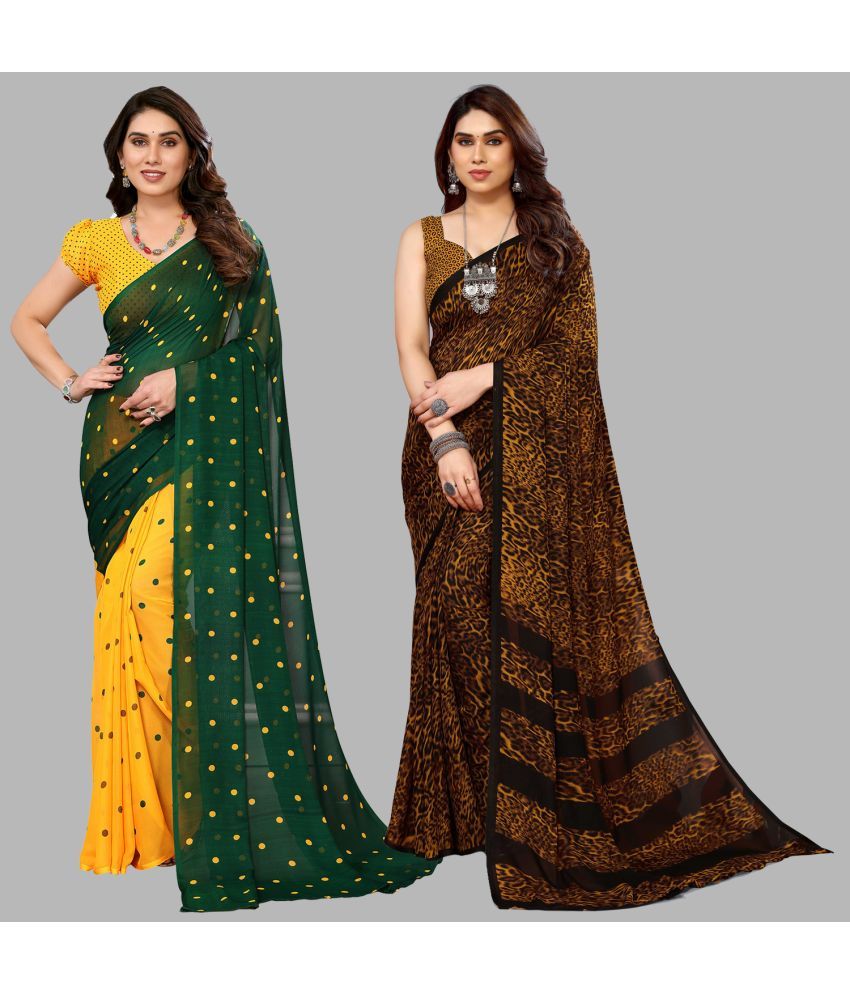     			Kashvi Sarees Georgette Printed Saree With Blouse Piece - Multicolor ( Pack of 2 )