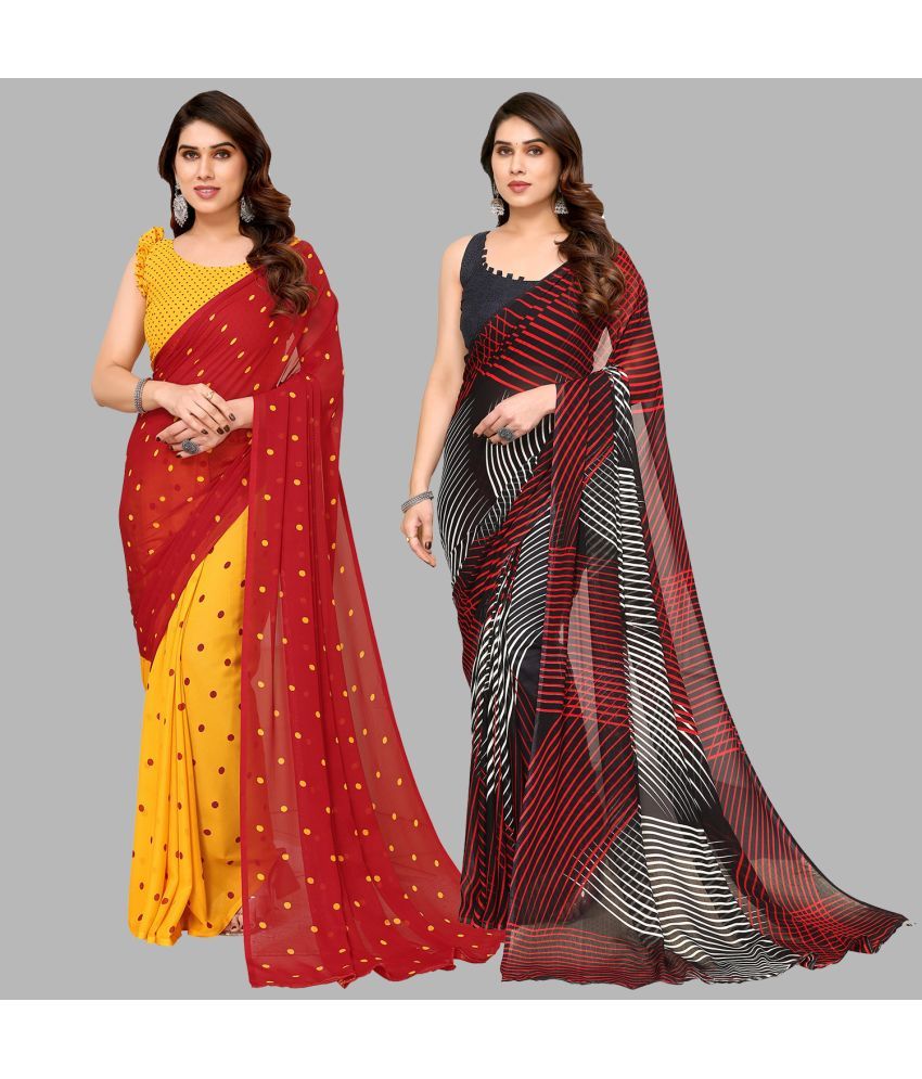     			Kashvi Sarees Georgette Printed Saree With Blouse Piece - Multicolor ( Pack of 2 )