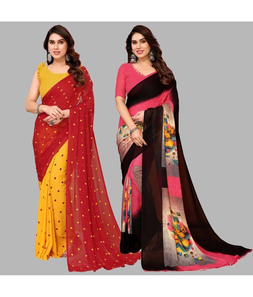     			Kashvi Sarees Georgette Printed Saree With Blouse Piece - Multicolor ( Pack of 2 )