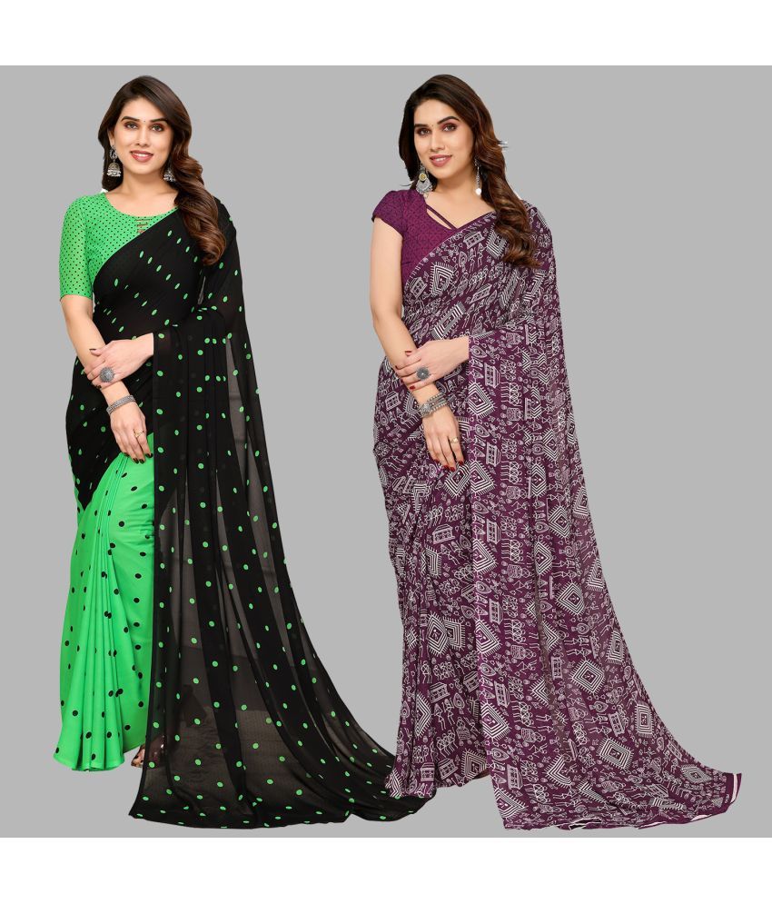     			Kashvi Sarees Georgette Printed Saree With Blouse Piece - Multicolor ( Pack of 2 )