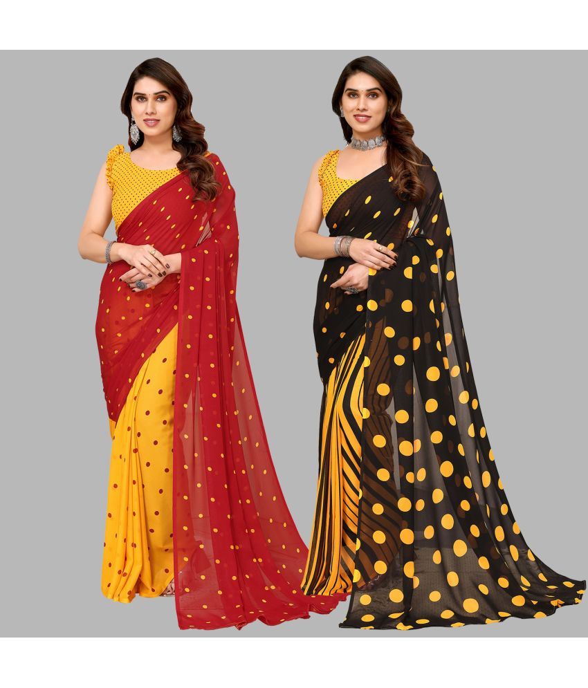     			Kashvi Sarees Georgette Printed Saree With Blouse Piece - Multicolor ( Pack of 2 )