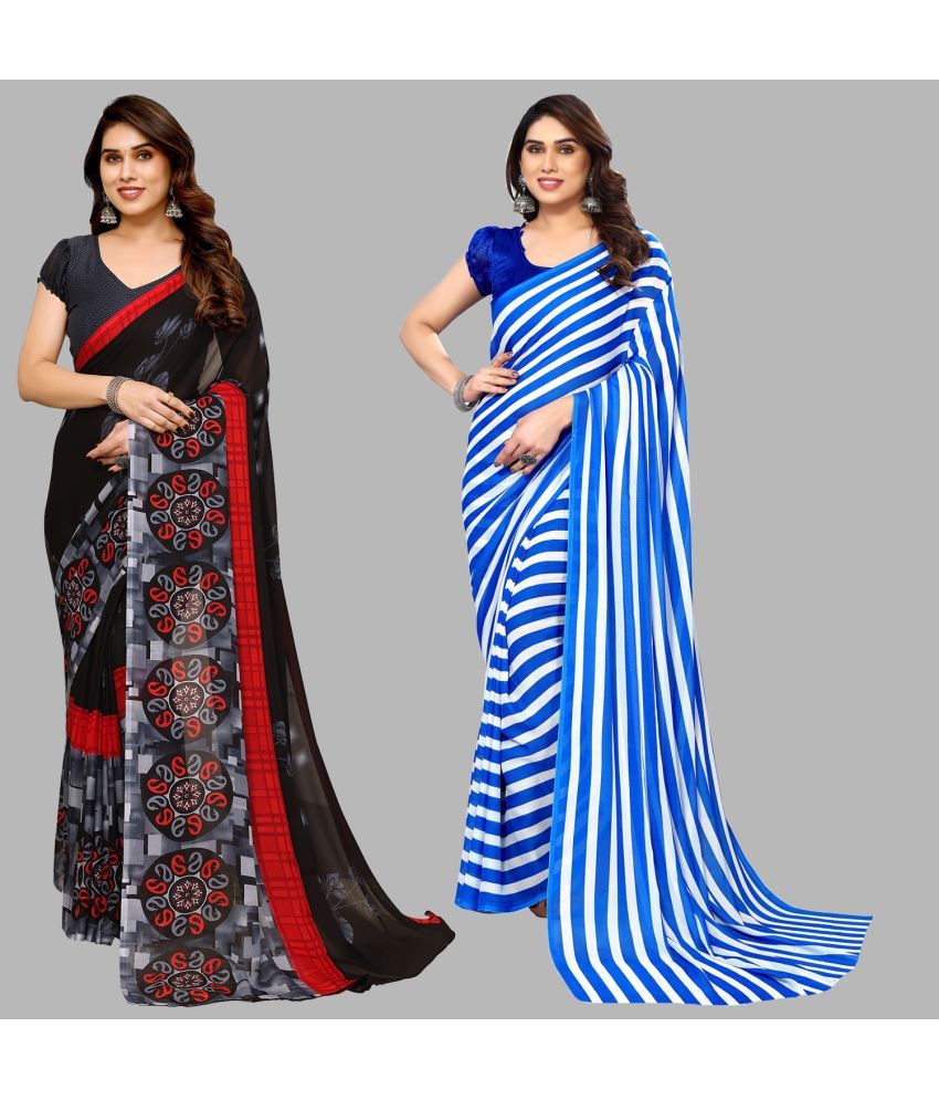     			Kashvi Sarees Georgette Printed Saree With Blouse Piece - Multicolor ( Pack of 2 )