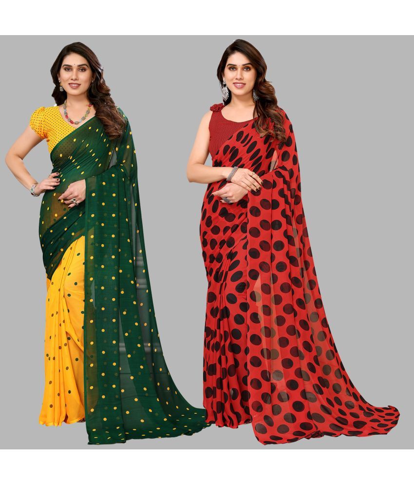     			Kashvi Sarees Georgette Printed Saree With Blouse Piece - Multicolor ( Pack of 2 )