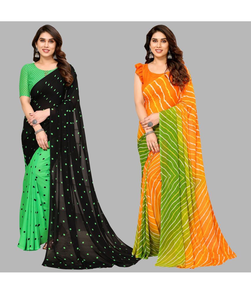     			Kashvi Sarees Georgette Printed Saree With Blouse Piece - Multicolor ( Pack of 2 )