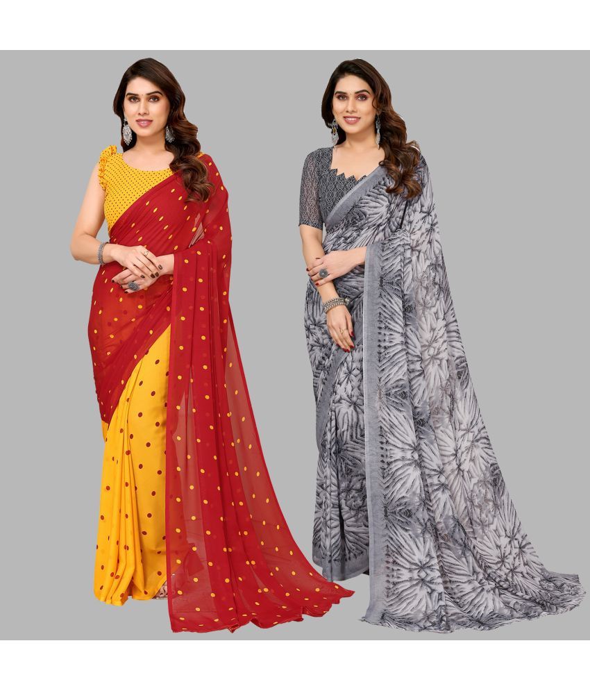     			Kashvi Sarees Georgette Printed Saree With Blouse Piece - Multicolor ( Pack of 2 )