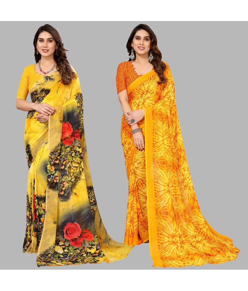     			Kashvi Sarees Georgette Printed Saree With Blouse Piece - Multicolor ( Pack of 2 )