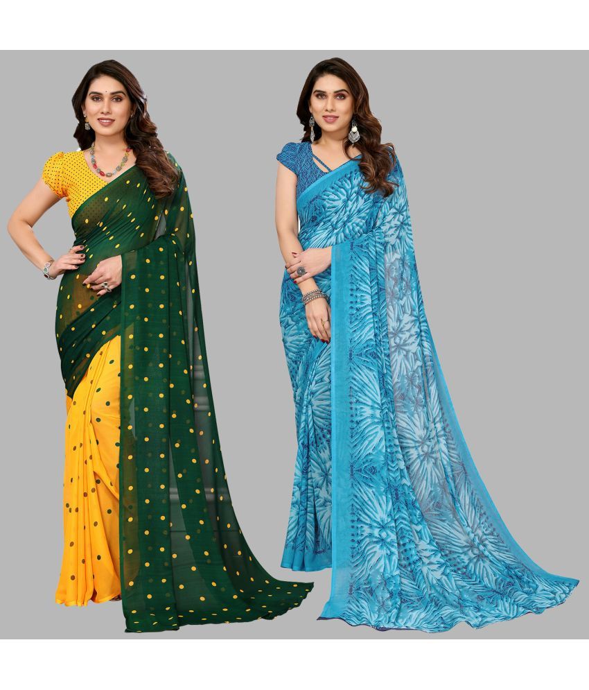     			Kashvi Sarees Georgette Printed Saree With Blouse Piece - Multicolor ( Pack of 2 )