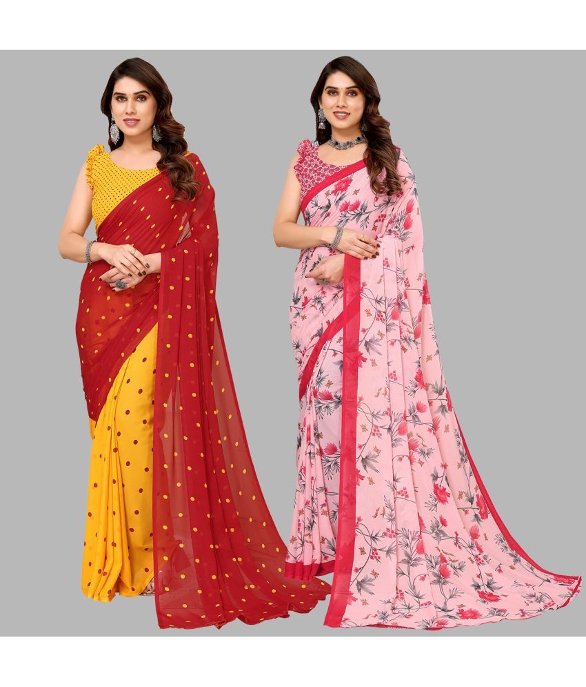     			Kashvi Sarees Georgette Printed Saree With Blouse Piece - Multicolor ( Pack of 2 )