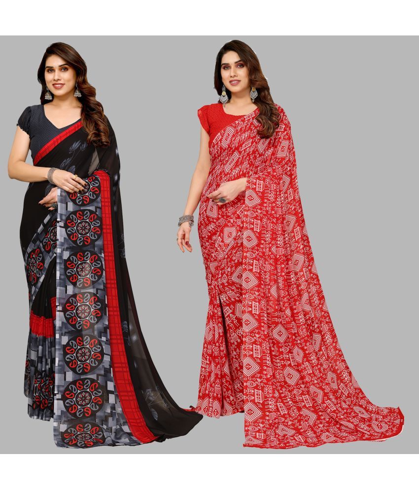     			Kashvi Sarees Georgette Printed Saree With Blouse Piece - Multicolor ( Pack of 2 )