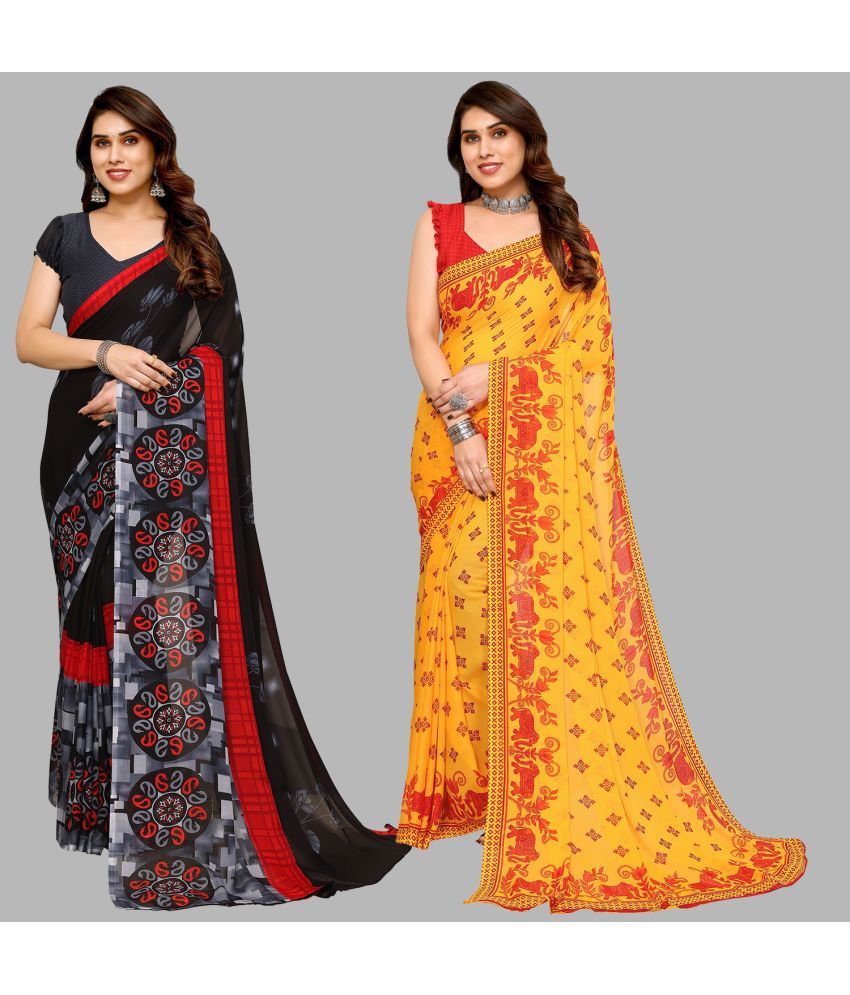     			Kashvi Sarees Georgette Printed Saree With Blouse Piece - Multicolor ( Pack of 2 )