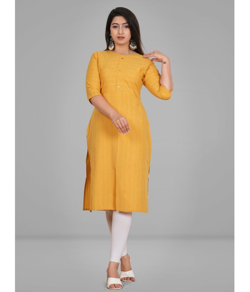     			Parastri Cotton Embroidered Front Slit Women's Kurti - Yellow ( Pack of 1 )