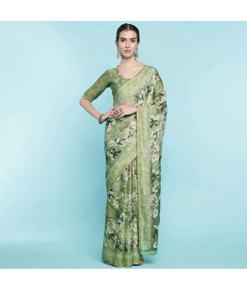     			Rekha Maniyar Fashions Georgette Printed Saree With Blouse Piece - Light Green ( Pack of 1 )