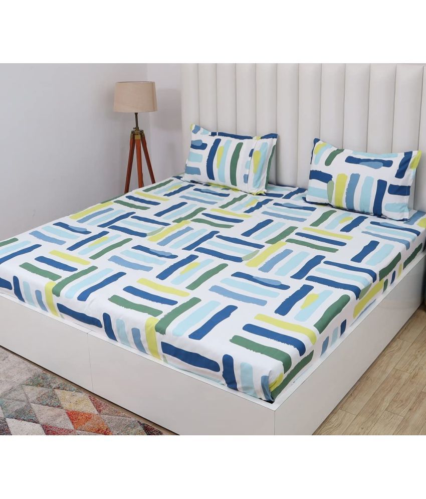     			VORDVIGO Glace Cotton Abstract 1 Double Bedsheet with 2 Pillow Covers - White