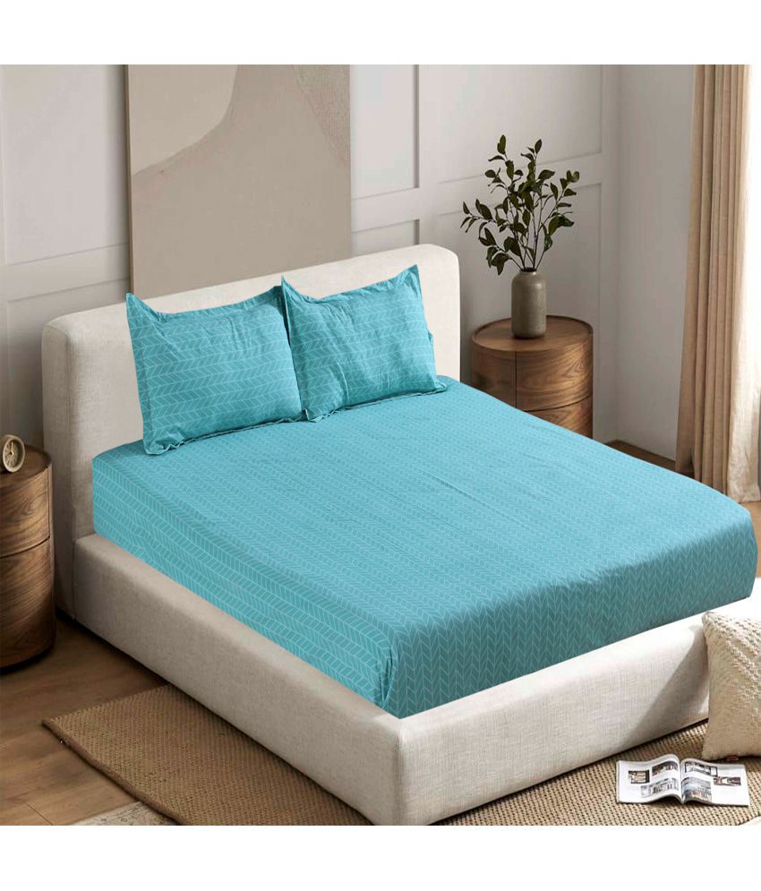     			Valtellina Cotton Vertical Striped 1 Double Bedsheet with 2 Pillow Covers - Teal