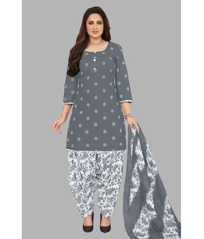     			shree jeenmata collection Unstitched Cotton Printed Dress Material - Light Grey ( Pack of 1 )