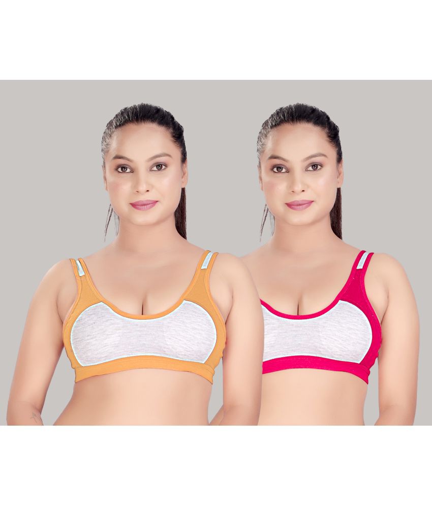     			M A FASHION Multicolor Cotton Non Padded Women's T-Shirt Bra ( Pack of 2 )