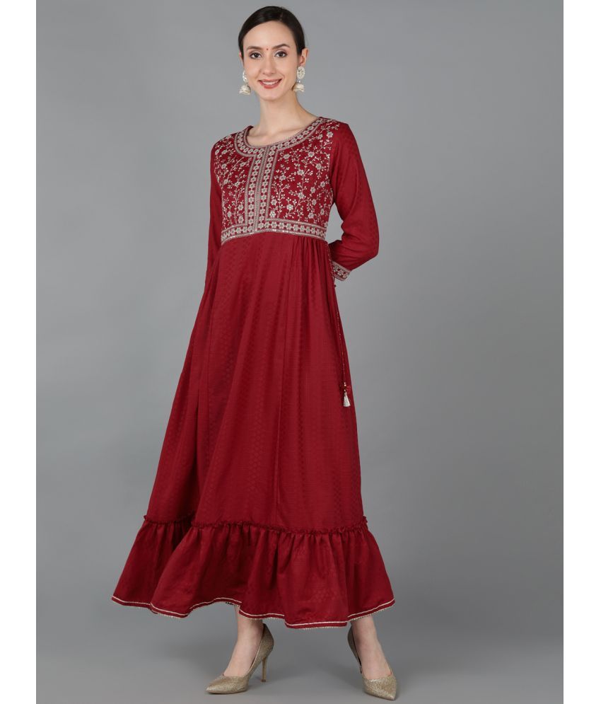     			Vaamsi Chanderi Embroidered Anarkali Women's Kurti - Red ( Pack of 1 )