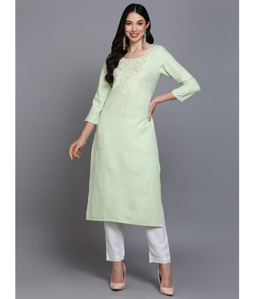     			Vaamsi Cotton Blend Embroidered Straight Women's Kurti - Lime Green ( Pack of 1 )