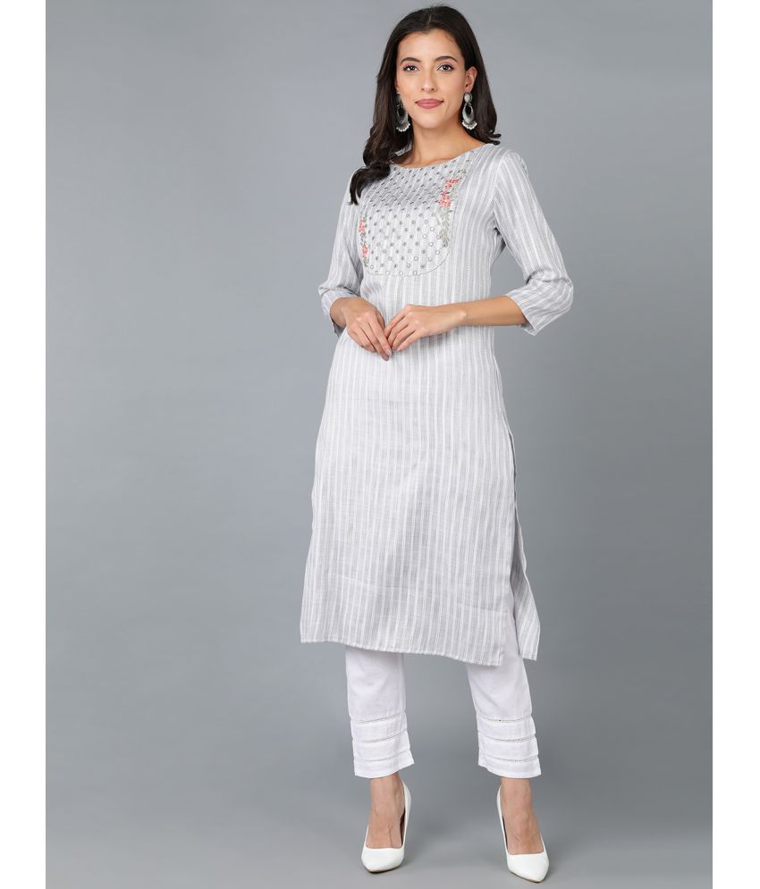     			Vaamsi Cotton Embroidered Straight Women's Kurti - Grey ( Pack of 1 )