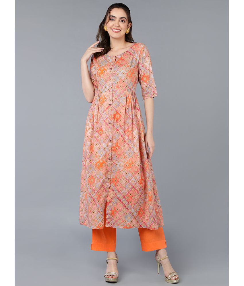     			Vaamsi Cotton Printed A-line Women's Kurti - Orange ( Pack of 1 )