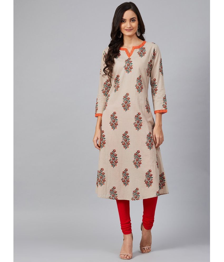     			Vaamsi Cotton Printed A-line Women's Kurti - Beige ( Pack of 1 )