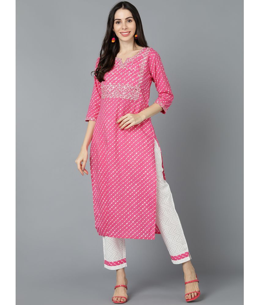     			Vaamsi Cotton Printed Straight Women's Kurti - Pink ( Pack of 1 )