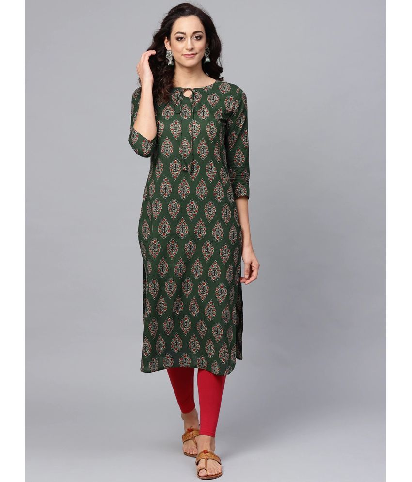     			Vaamsi Cotton Printed Straight Women's Kurti - Green ( Pack of 1 )