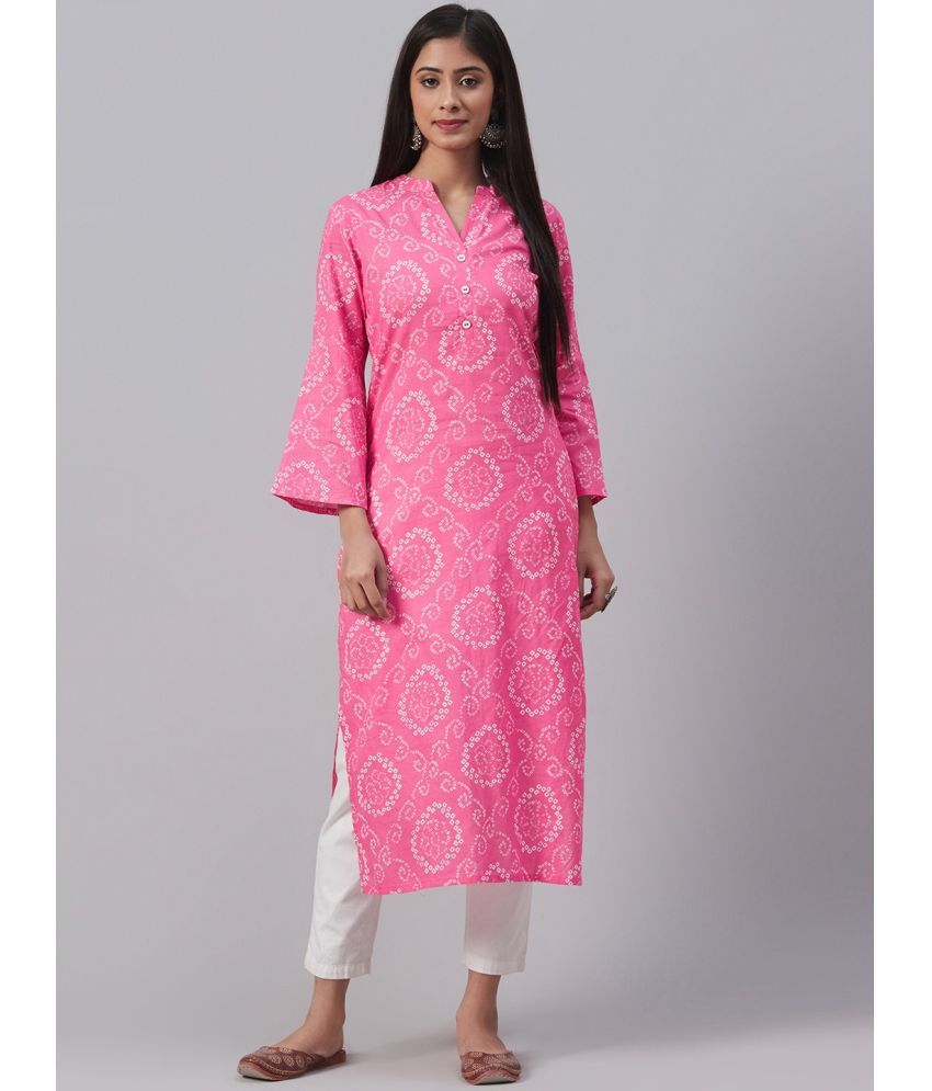     			Vaamsi Cotton Printed Straight Women's Kurti - Pink ( Pack of 1 )