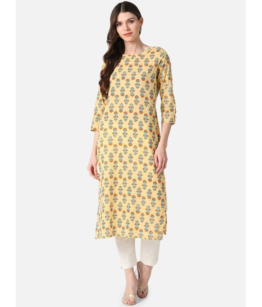     			Vaamsi Cotton Printed Straight Women's Kurti - Yellow ( Pack of 1 )