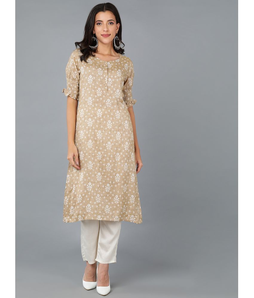     			Vaamsi Cotton Printed Straight Women's Kurti - Beige ( Pack of 1 )