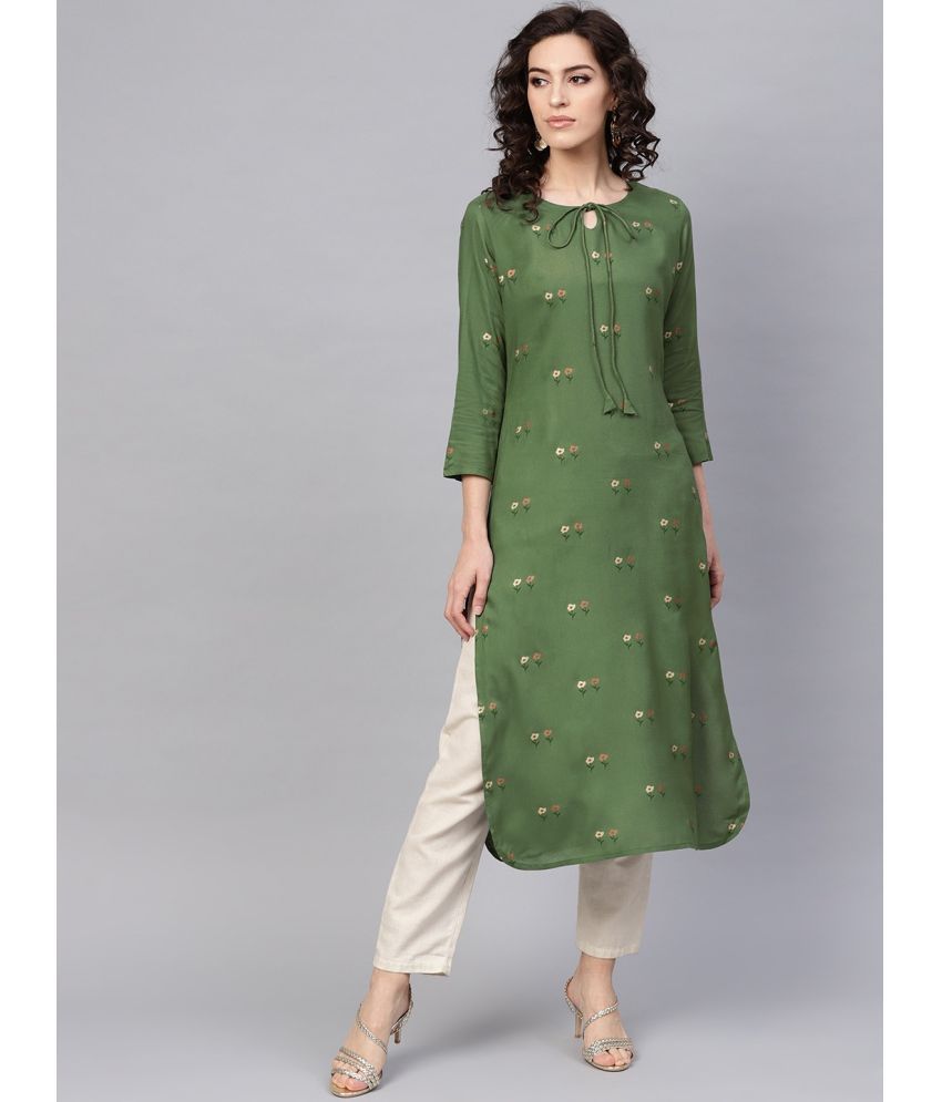     			Vaamsi Cotton Printed Straight Women's Kurti - Green ( Pack of 1 )