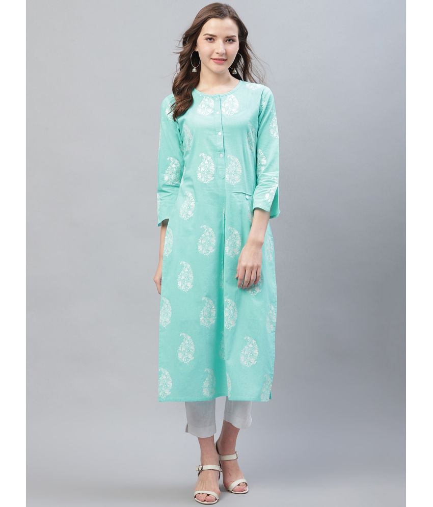     			Vaamsi Cotton Printed Straight Women's Kurti - Blue ( Pack of 1 )