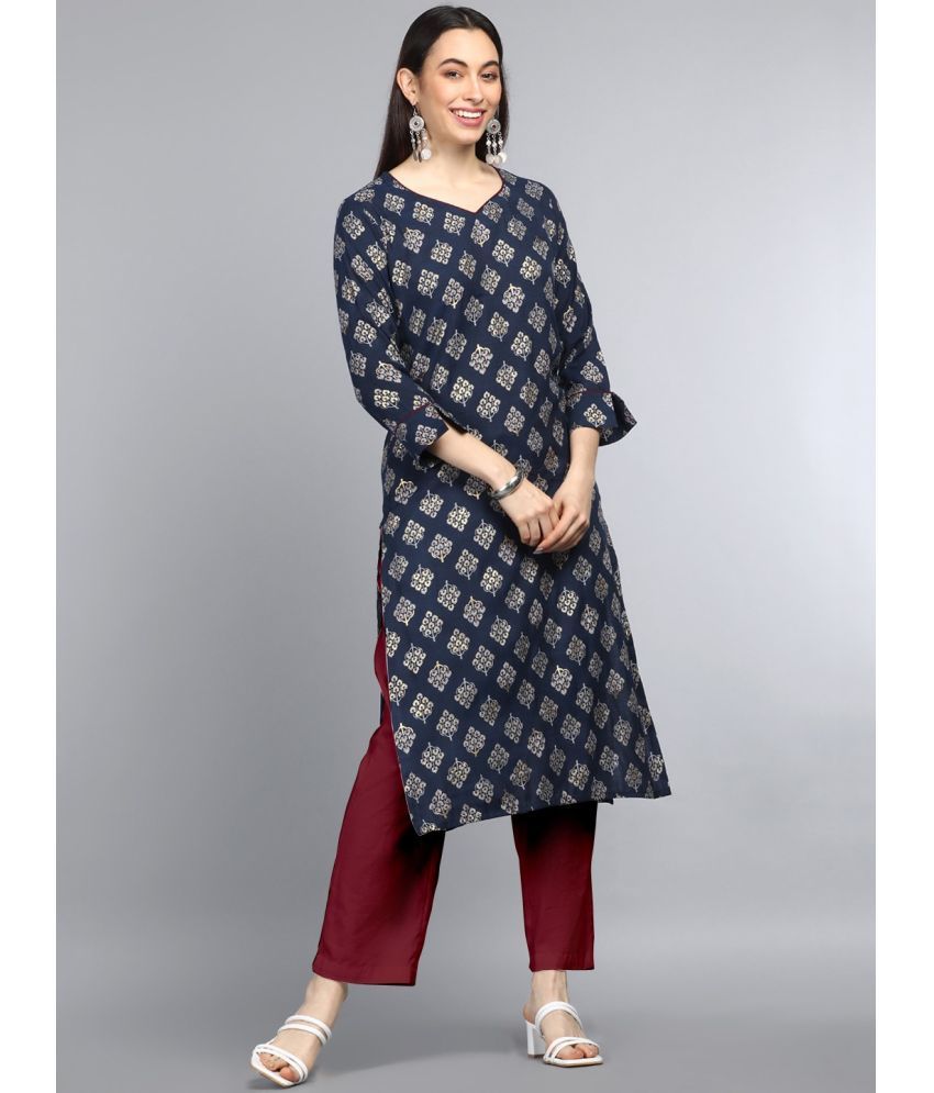     			Vaamsi Cotton Printed Straight Women's Kurti - Navy Blue ( Pack of 1 )