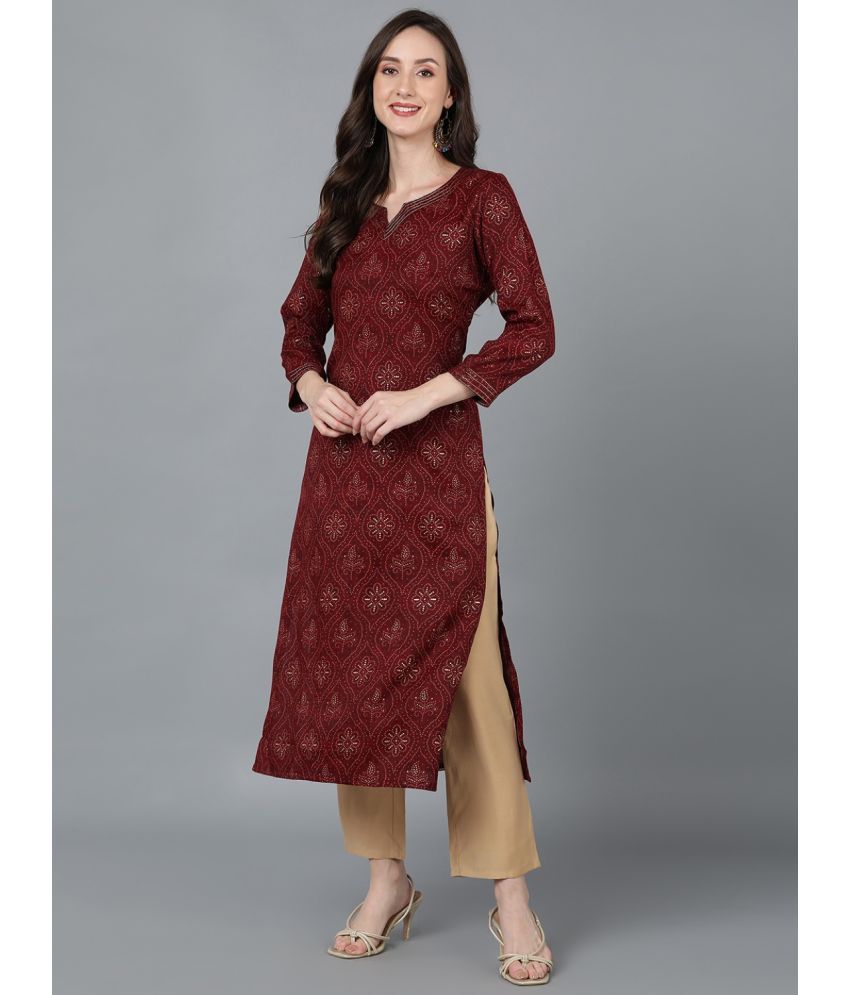     			Vaamsi Silk Blend Printed Straight Women's Kurti - Maroon ( Pack of 1 )