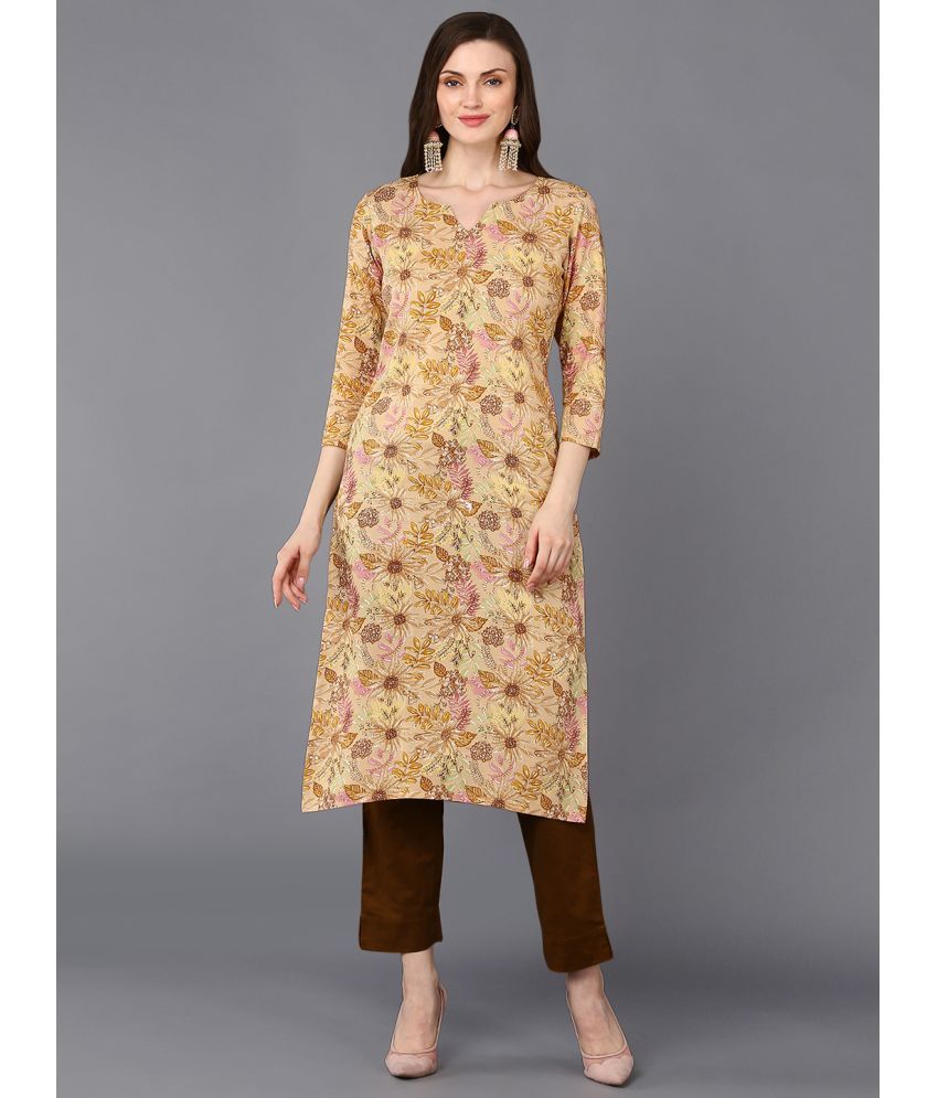     			Vaamsi Viscose Printed Straight Women's Kurti - Beige ( Pack of 1 )