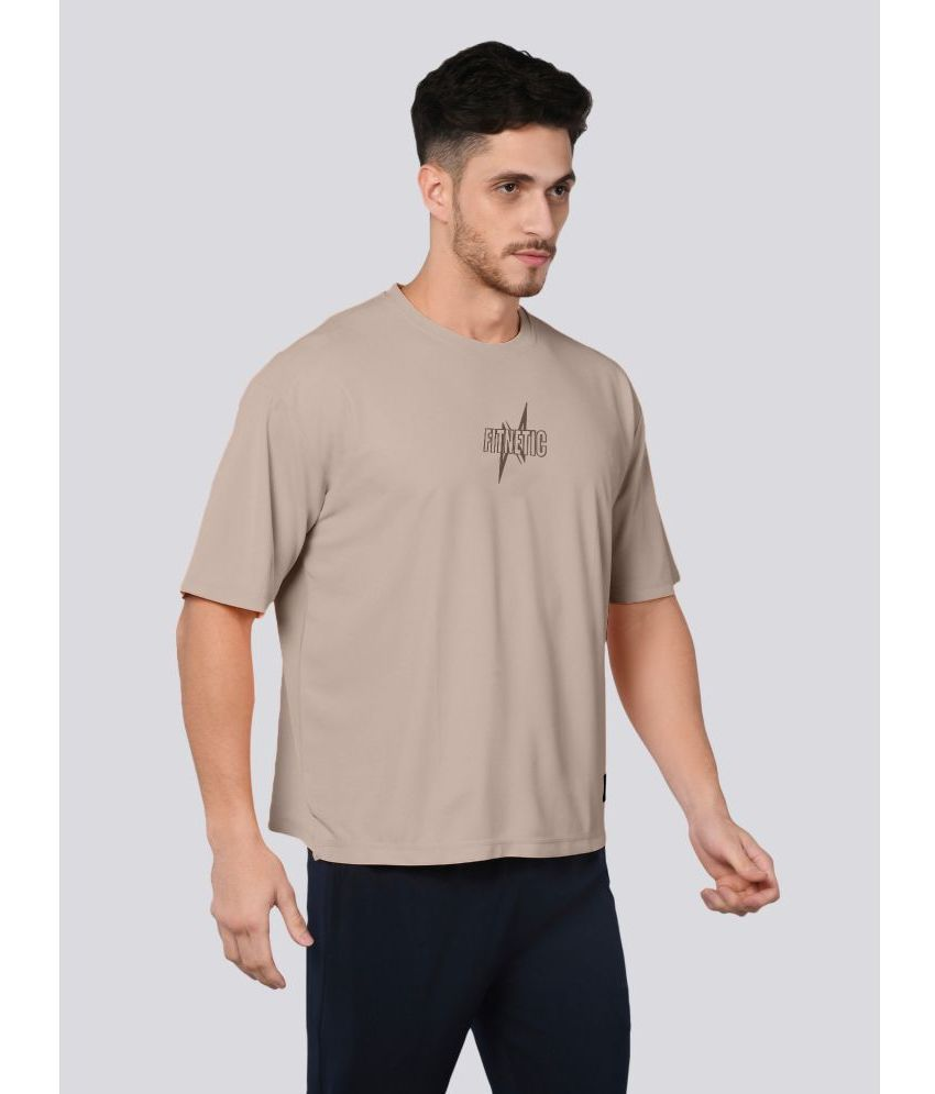     			FITNETIC Polyester Oversized Fit Printed Half Sleeves Men's T-Shirt - Beige ( Pack of 1 )