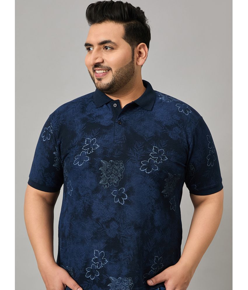     			MXN Cotton Blend Regular Fit Printed Half Sleeves Men's Polo T Shirt - Navy ( Pack of 1 )