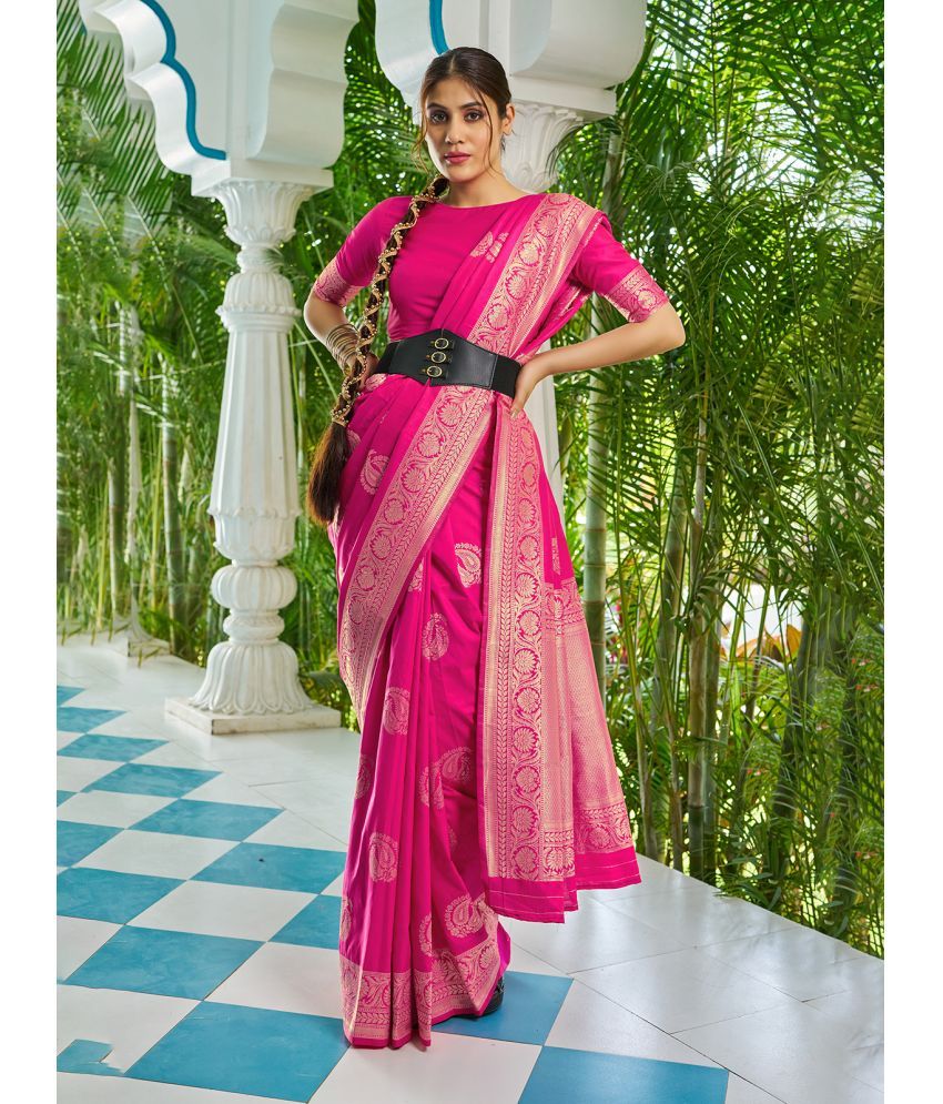     			Rangita Silk Woven Saree With Blouse Piece - Pink ( Pack of 1 )