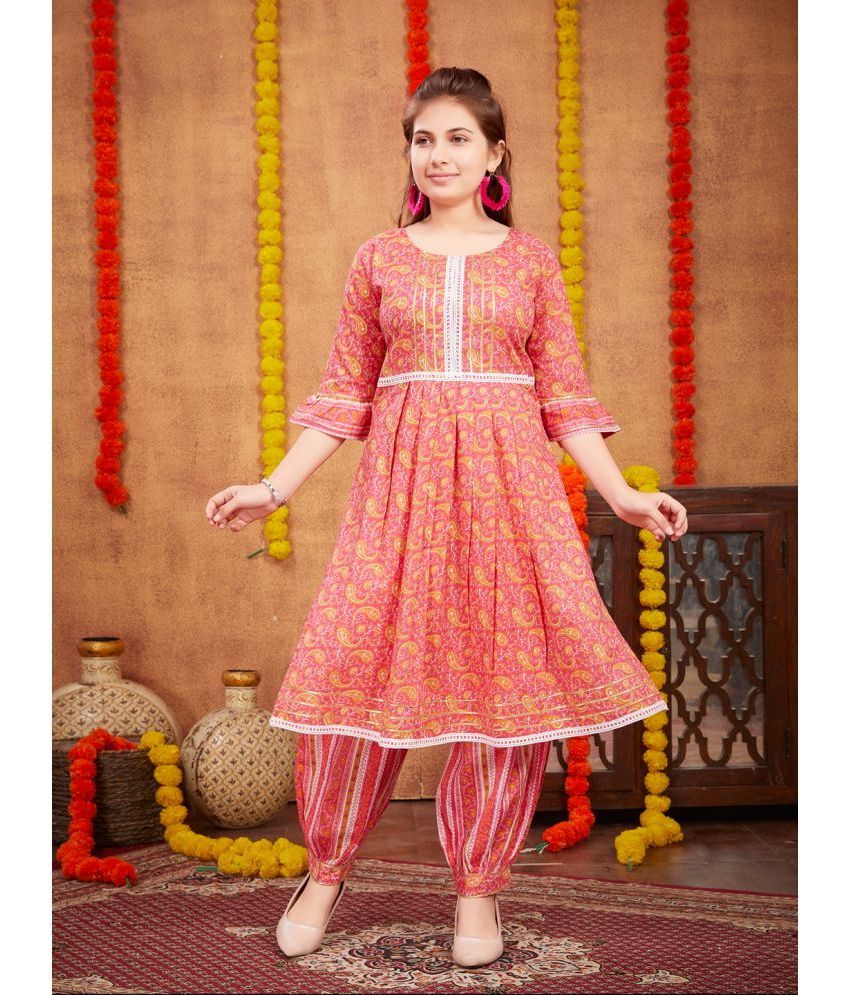     			Aarika Girls Cotton Patiala Kurta Set ( Pack of 1 , Pink )