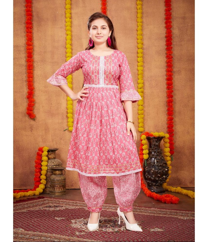     			Aarika Pink Cotton Girls Patiala Kurta Set ( Pack of 1 )