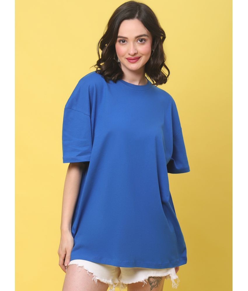     			DOOR74 Blue Cotton Loose Fit Women's T-Shirt ( Pack of 1 )