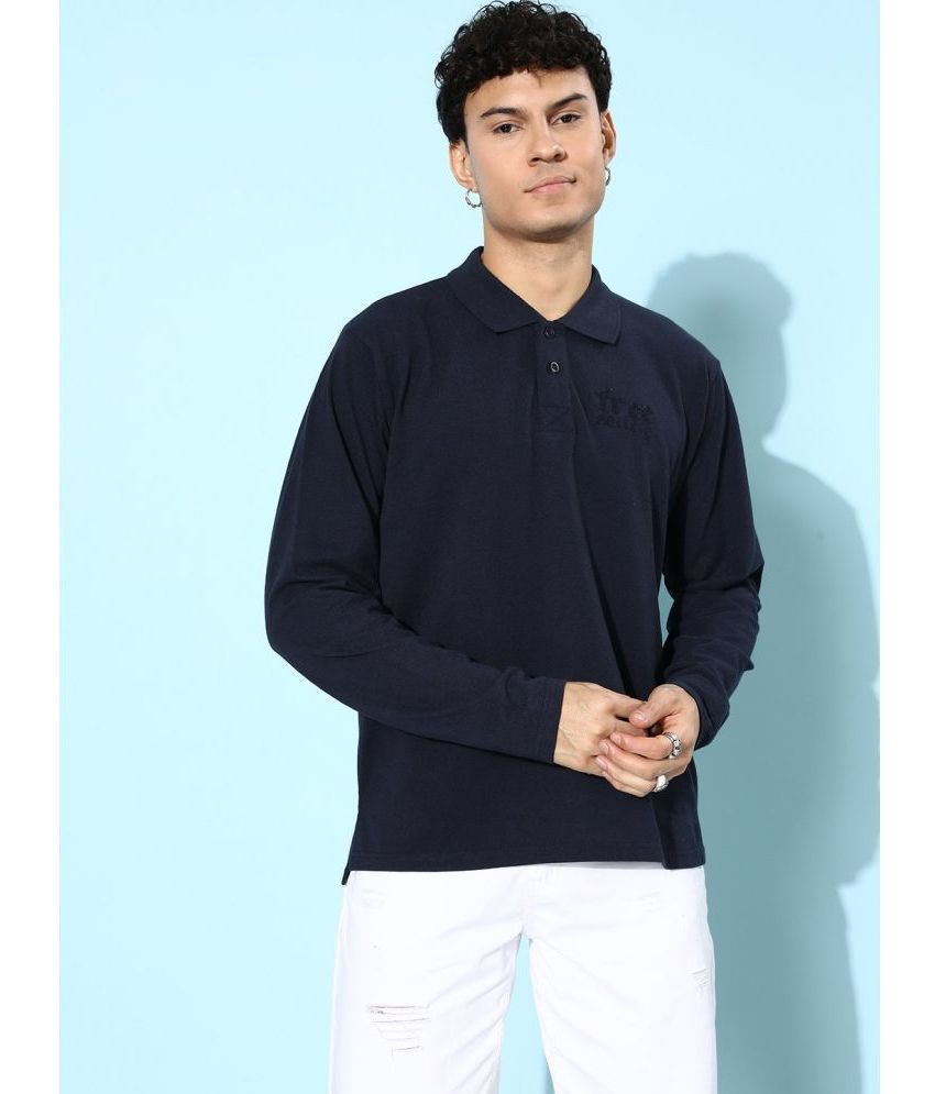     			Free Society Cotton Oversized Fit Printed Full Sleeves Men's Polo T Shirt - Navy ( Pack of 1 )