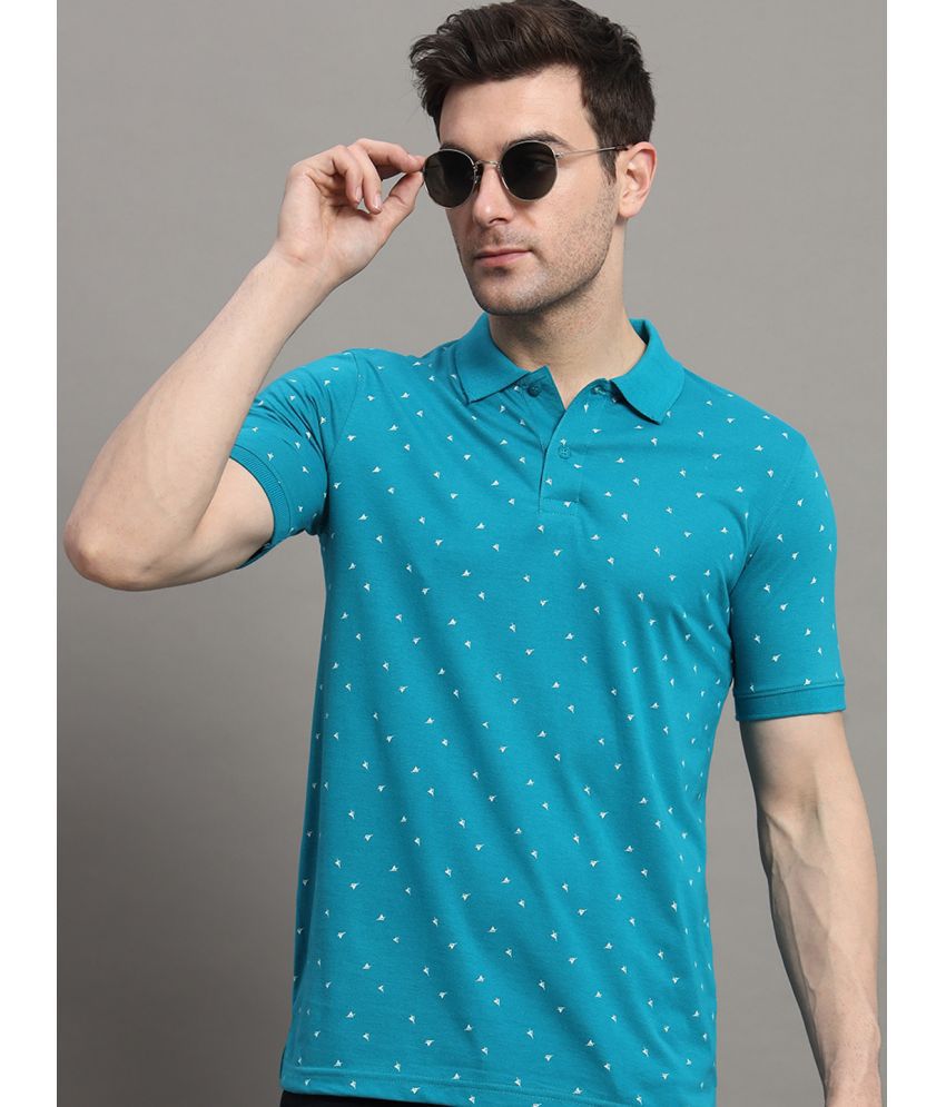     			Merriment Cotton Regular Fit Printed Half Sleeves Men's Polo T Shirt - Teal Blue ( Pack of 1 )
