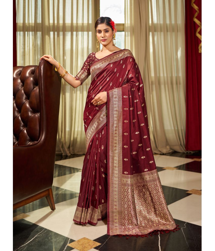     			Rangita Silk Woven Saree With Blouse Piece - Maroon ( Pack of 1 )