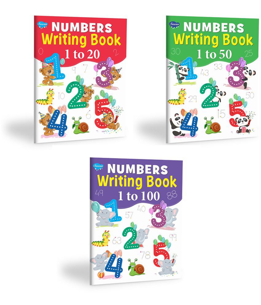     			Sawan Present Set Of 3 Numbers Writing Books | Number Writing Book-1-20, Number Writing Book-1-50 And Number Writing Book-1-100 (Pin Binding, Manoj Publications Editorial Board)